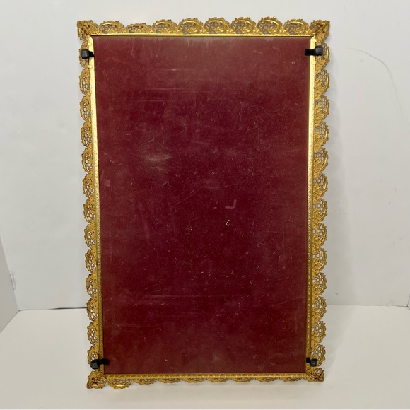 Vintage Ornate Gold Filigree Rimmed Rectangular Dressing Table Mirror Tray - Picture 2 of 3